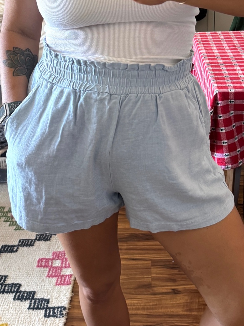 Blank NYC Light Blue High-Waist Linen-Blend Shorts Size M Coastal Cottagecore